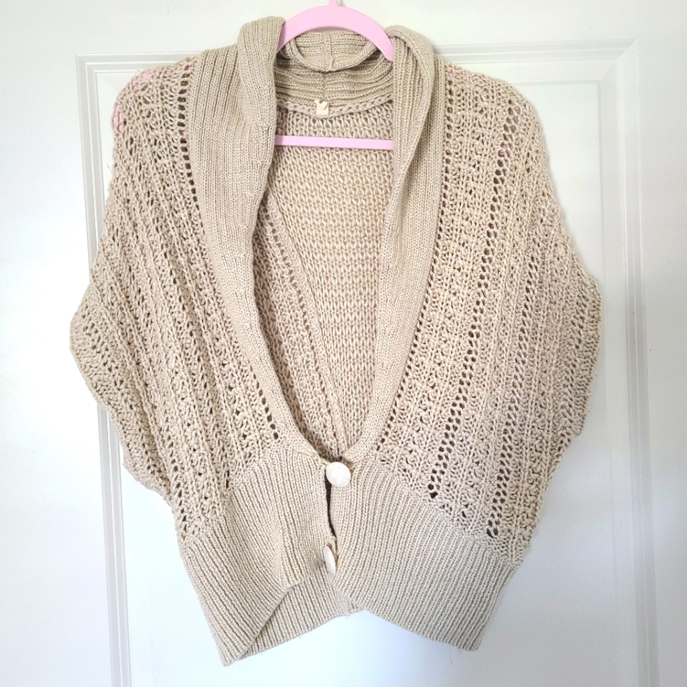 Anthropologie Moth Cream Open-Knit Shrug